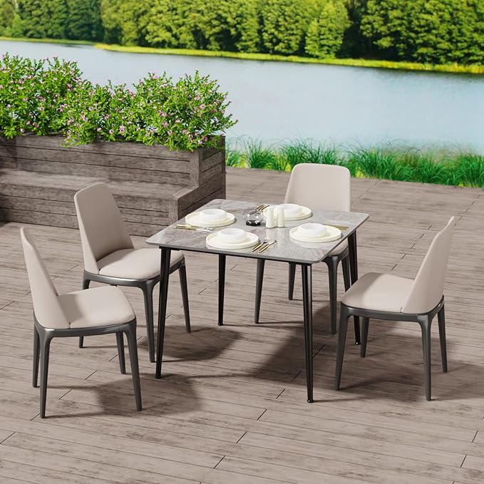 Wisfor Square Kitchen Dining Table: Sintered Stone Dining Room Table Modern Coffee Table Marble Table with Stable Metal for Kitchen Living Room Office Patio Seaside, 31.5x31.5x29.92 inch
