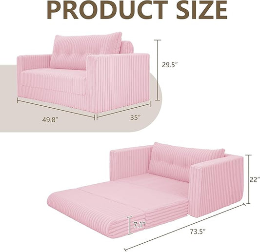 HABUTWAY Folding Sofa Bed, 2 in 1 Convertible Sleeper Chair with Pillow, Portable Fold Out Chair Bed with Armrest, Comfy Floor Couch, Lazy Sofa for Living Room Bedroom Dorm Home Office, Pink