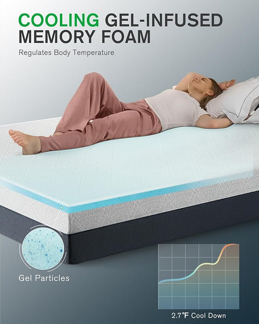 Queen Bed Mattress, 12 Inch Cooling Gel Memory Foam Mattress for Pressure Relief, Made in USA Queen Size Mattresses in a Box, Fiberglass Free, Medium Firm, CertiPUR-US Certified, Motion Isolation