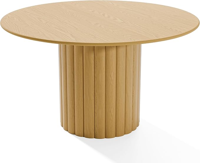 Casaphoria 52" Round Dining Table, Modern Wood Kitchen Table with Cylindrical Wide Bar Protruding Base for Living Room & Dining Room, Easy Assembly Farmhouse Furniture for 4-6, Oak