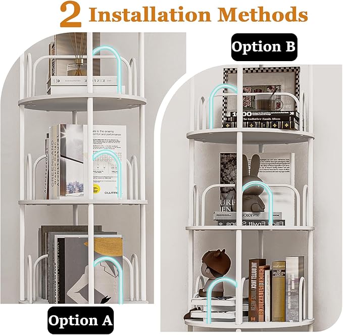 4 Tier Round Rotating Bookshelf Revolving Bookcase, 360Β° Spinning Book Shelf Tower for Kids, Narrow Rolling Bookshelves for Small Space, Corner, Bedroom, Office