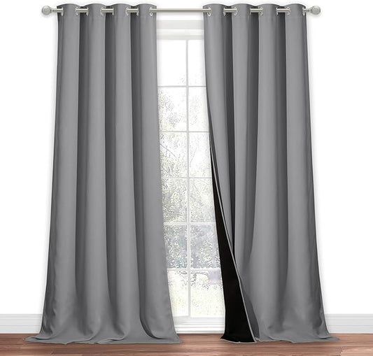 NICETOWN Total Shade Curtain and Draperies, Heavy-Duty Full Light Shading Drape with Black Liner Backing for Villa/Hall/Dorm Window(Silver Gray, 1 Panel, 52 inches Wide x 95 inches Long