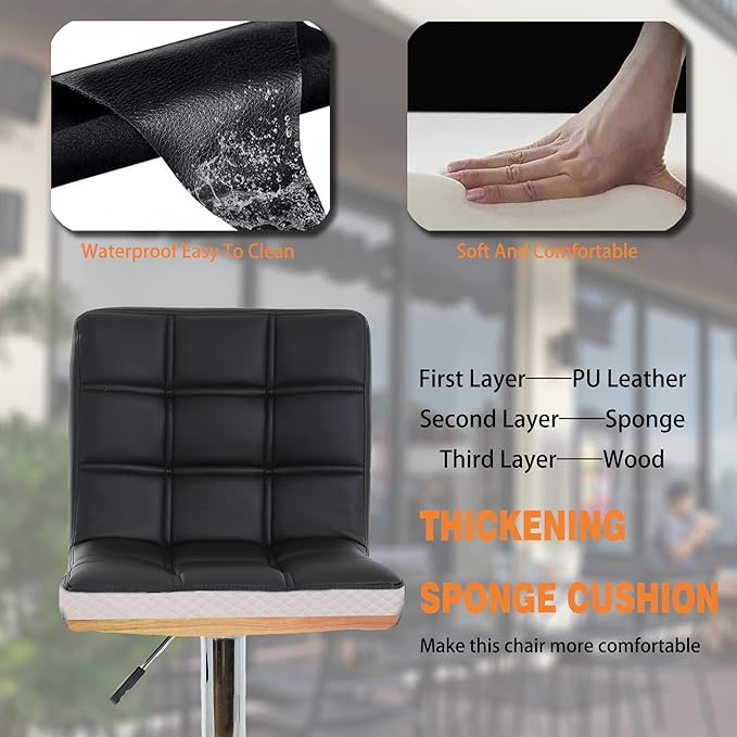 BestOffice Modern Bar Stool Set of 2 Barstools Height Adjustable Counter Height Swivel Bar Stool PU Leather Bar Chairs Hydraulic Dining Room Chairs Home Kitchen Stools