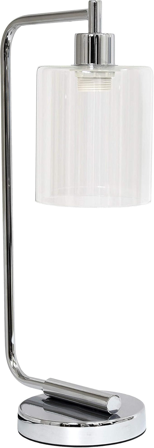 Simple Designs LD1036-CHR Bronson Antique Style Industrial Iron Lantern Desk Bedside Glass Shade Table Lamp, Chrome