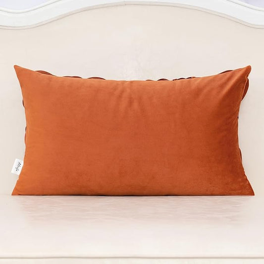 Alerfa 3D Leaves Handmade Throw Pillow Cover Decorative Floral Velvet Pillowcase Cushion Cover for Couch Bed Living Room Home Decor 12x20 Inche, Orange