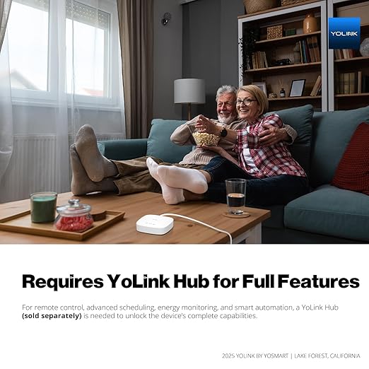 YoLink Smart Energy Plug 15A, LoRa Control up to 1/4 Mile, High-Power Appliances, Cylce Timer, Real-Time Power Monitor, Overload Protection, Notifications, Alexa, Google, IFTTT, Hub Required, YS6614