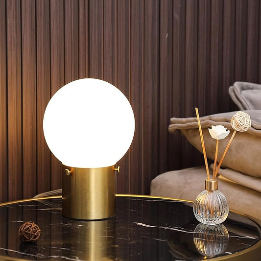 Somniferous Gold Table Lamps Set of 2, Small Bedside Lamps with Frosted Glass Globe Shade, Mid Century Modern Lamp, Nightstand Lamps for Bedroom Living Room Dorm, 7W LED Bulb Included