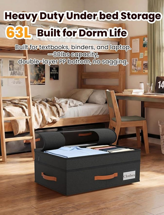 2-Pack Under Bed Storage with Wheels and 6 Vacuum Seal Bags, Adjustable Height 7.9"-10.2",Heavy Duty Capacity,Clear Lid Organizer for Dorm Bedroom Clothes Shoes Books,Quick Assembly Space Saver,Black