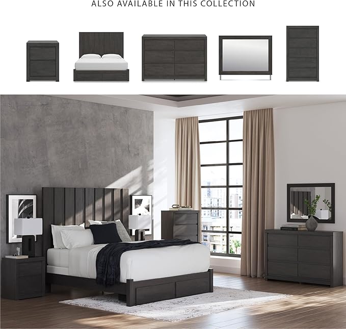 Signature Design by Ashley Parlayon Retro 2-Drawer Nightstand with USB Ports, Gray