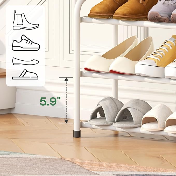 Shoe Rack for Closet, 3-Tier Expandable Closet Shoe Rack Metal Organizer, Heavy Duty Shoe Storage Shelf for Entryway, Doorway, Narrow Space