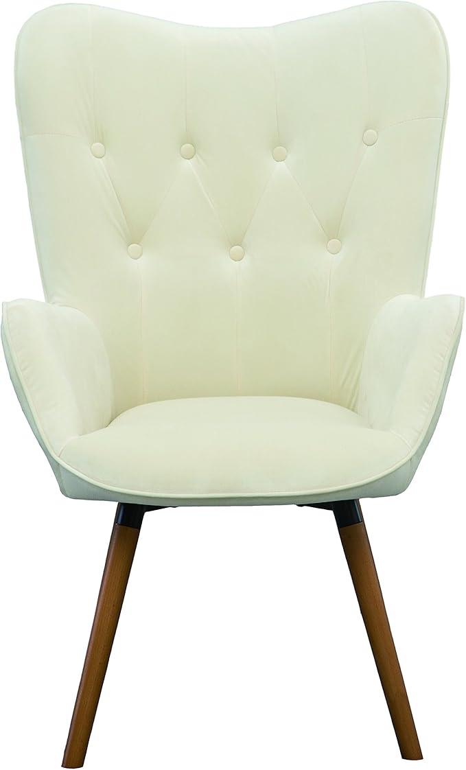 Roundhill Furniture Doarnin Silky Velvet Tufted Button Accent Chair, White