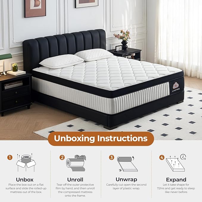 King Size Mattress 12 Inch Hybrid King Mattress in a Box, Medium Firm Mattresses with Memory Foam Pocket Springs, Pressure Relief, Cool Fresh Sleep, Enhanced Edge Support