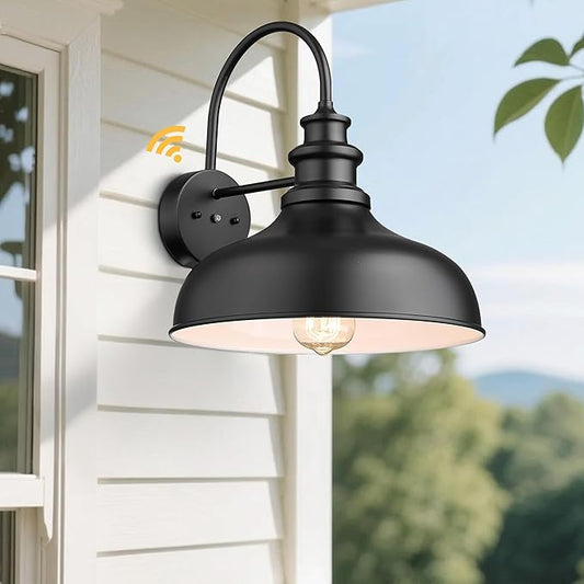 Bestshared Dusk to Dawn Sensor Farmhouse Barn Light, Outdoor Wall Sconce, Outdoor Wall Lantern for Porch, Exterior Light Fixtures Porch Lights (Black+White, 4 Pack)