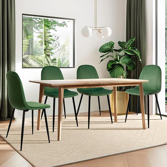 CangLong Modern Velvet Chairs with Metal Legs for Living, Bedroom, Restaurant, Dining Room, Set of 2, Dark Green