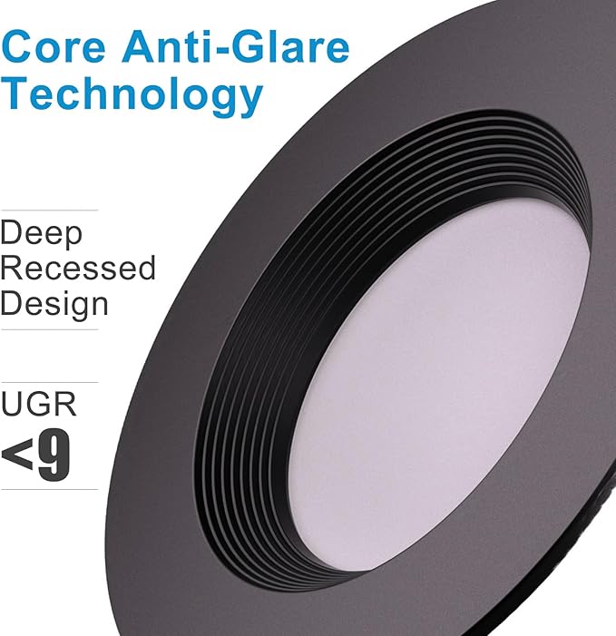 Lightdot 6 Inch Recessed Lighting 6 Pack Black, 12W Dimmable LED Downlight 3CCT Selectable (3000K/4000K/5000K), Anti-Glare Slim Canless Ceiling Light
