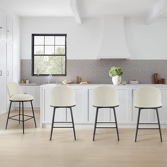 Swivel Bar Stools Set of 3, 26" H Upholstered Linen Fabric Barstools with Backs,Counter Height Stools with Metal Legs for Kitchen Island,Linen,1 Box
