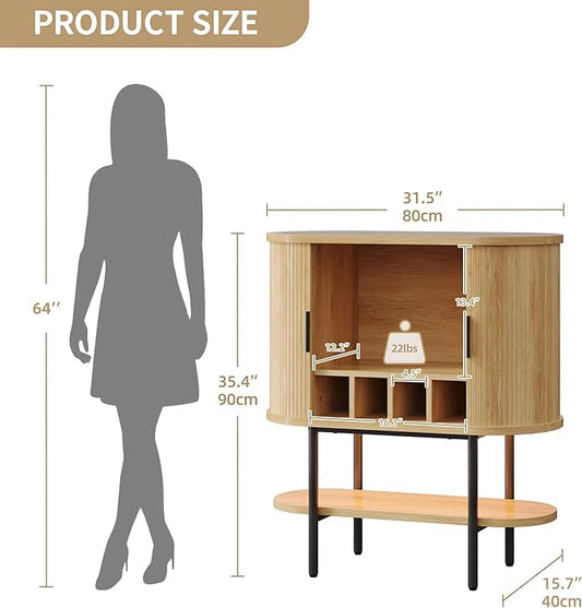 YITAHOME Sideboard Buffet Cabinet with LED Light, Fluted Storage Cabient with Sliding Door, Wine Rack and Glass Holders, Home Coffee Bar Cabinet with Storage for Kitchen, Living Room, Natural Oak