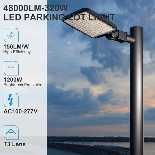 Lightdot 320W(350x1W Chip) LED Parking Lot Lights 48000lm 5000K Parking Lot Lights Commercial with Smart Photocell 6KV SPD Outdoor LED Pole Lights for Parking Lot,Yard,Driveway-2Pack 7Yrs Warranty