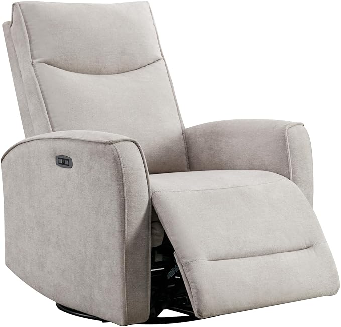 ANJ Power Swivel Recliner Chair,Electric Glider Rocker Recliner with USB Port, Nursery Recliner Sofa Soft Fabric Rocking Chairs for Living Room, Bedroom,Light Grey