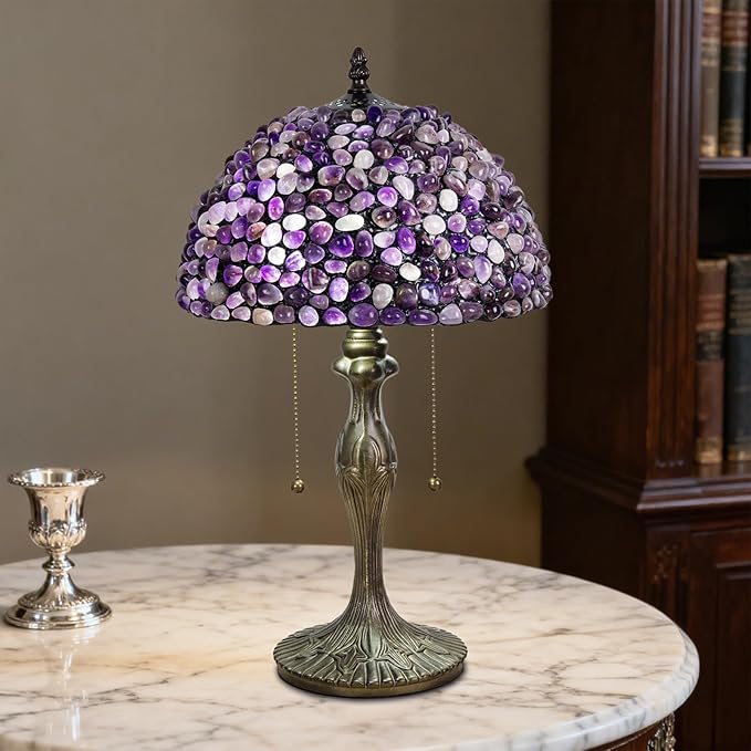 Tiffany lamp Agate Amber Stained Glass Table Lamp 12In Antique Vintage Tiffany Style Lamp for Bedroom Living Room Office,Luxury Bedside Night Light