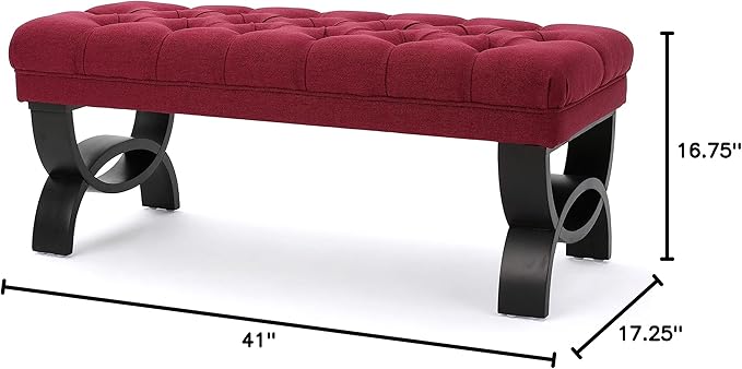 Christopher Knight Home Scarlett Tufted Fabric Ottoman Bench, Deep Red