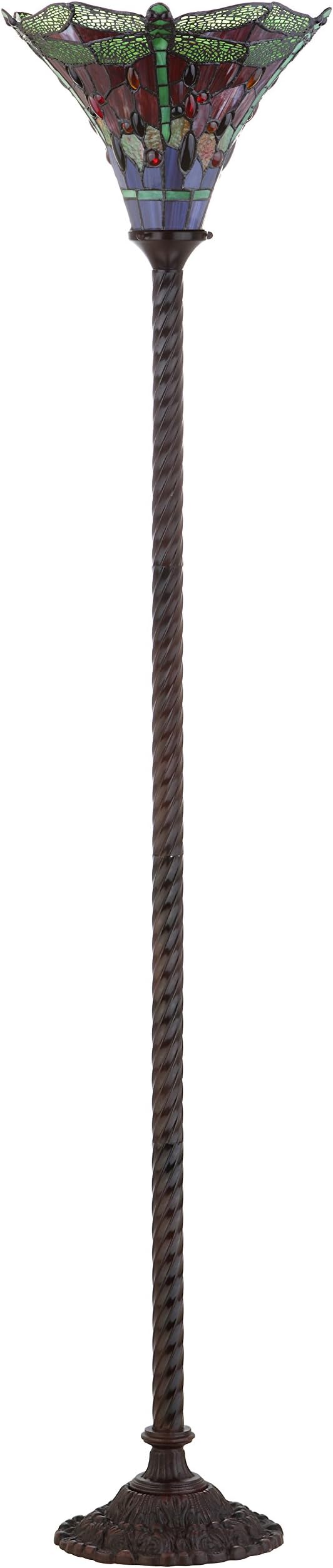 JONATHAN Y 71" Bronze/Green Dragonfly Tiffany-Style LED Floor Lamp, Traditional Standing Light for Living Room, Multi-Color Stained Glass Shade, LED Bulb Included (JYL8002B)