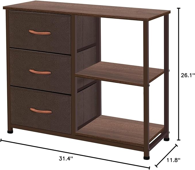 AZL1 Life Concept Rustic Brown Fabric Dresser, 4 Drawer Organizer Unit with 2 Shelves, Storage Chest for Bedroom, Entryway, Hallway, Living Room, Office, Coffee