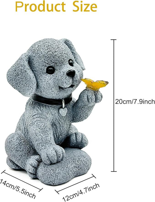 Solar Garden Decor Dog Statue with Butterfly Light Solar Lights Outdoor Waterproof Outdoor Solar Lights Garden Decor for Outside Lawn Decor Cute Dog Statue for Patio, Balcony, Yard Ornament