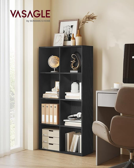VASAGLE Custos Collection - Bookshelf, Bookcase, Cube Shelf with 8 Compartments, 9.4 x 25.8 x 51 Inches, Storage Shelf, for Living Room, Home Office, Dining Room, Ebony Black ULBC424B01