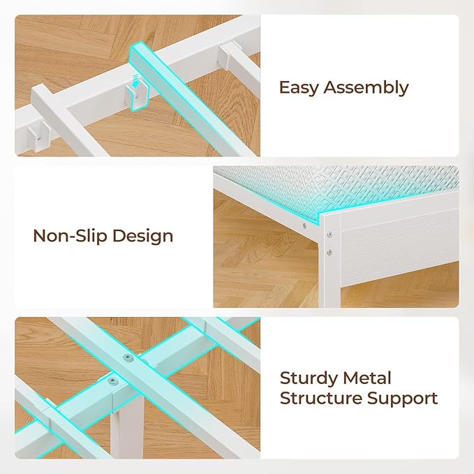 Seventable Bed Frame Full Size with Charging Station, LED Bed with Upholstered Storage Headboard - 8 Inch Gel Memory Foam Mattress, Fiberglass Free, Breathable & Pressure Relief