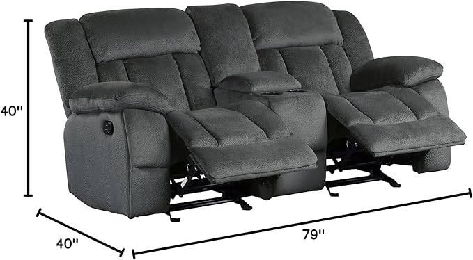 Lexicon Home Theater Seating, Wall Hugger Manual Reclining Loveseat with Center Console, Cup Holders, 2-Seat Dual Glider Recliner Loveseat for Living Room, 79" W Loveseat, Charcoal