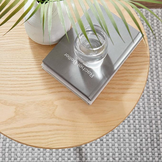 Modway Lippa Round 20" Wood Grain Mid-Century Modern Side Table, Gold Natural