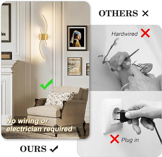 Battery Operated Wall Sconces Set of Two with Remote Control, Battery Wall Light, Stepless Colors 3000K-6000K & Dimming, Gold Led Wall Lights for Living Room, Hallway, Bedroom, 27.5 Inch (2 Pack)