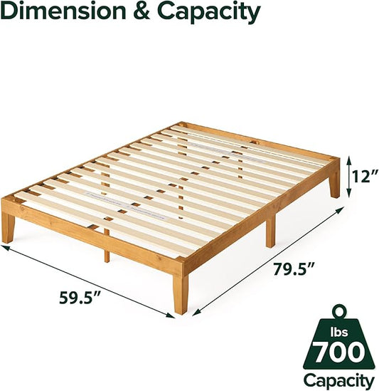 Zinus 12 Inch Solid Wood Platform Bed / No Boxspring needed / Wood Slat Support / Rustic Pine Finish, Queen (OLB-PWPBO-12Q)