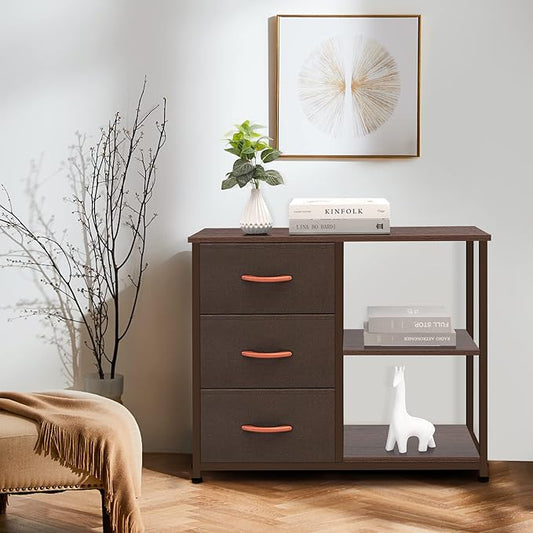 AZL1 Life Concept Rustic Brown Fabric Dresser, 4 Drawer Organizer Unit with 2 Shelves, Storage Chest for Bedroom, Entryway, Hallway, Living Room, Office, Coffee