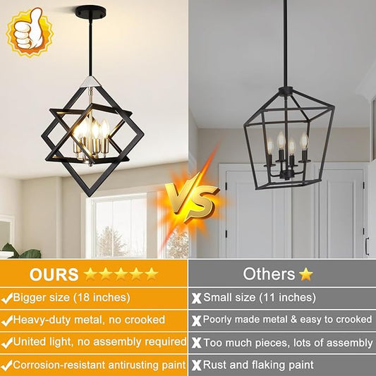 18" Modern Pendant Lights Kitchen Island, 4-Light Black + Brushed Nickel Farmhouse Pendant Light Fixtures, Industrial Hanging Pendant Lights for Kitchen Island Dining Room Hallway Foyer Entryway