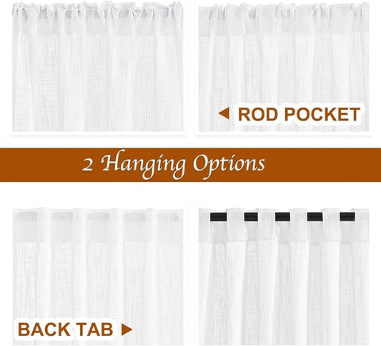 NICETOWN White Curtains 84 inches Long for Living Room, Rod Pocket & Back Tab Semi Sheer Linen Curtains Vertical Drapes Privacy with Light Through for Hall/Villa, 42" W x 84" L, 2 Panels