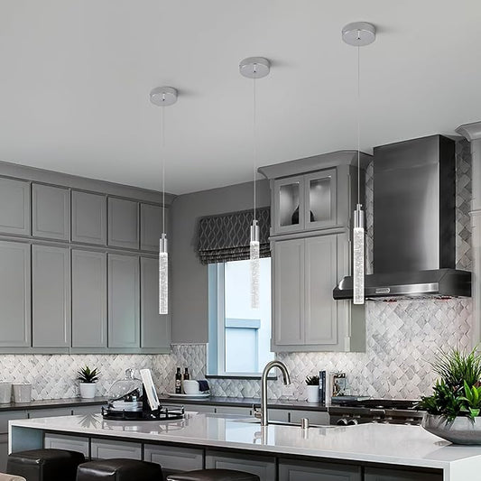 Modern Kitchen Island Pendant Light Dimmable LED Chrome Finish Mini Crystal Pendant Lighting Bedroom Bedside Table Small Pendant Lights(2-Pack)