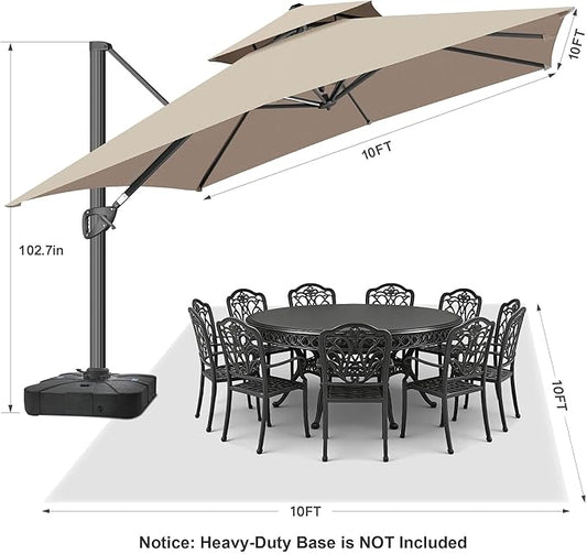 FLAME&SHADE 10 X 10 FT Cantilever Patio Umbrella - Large Offset Umbrella Outdoor Patio with 360-Degree Rotation and 3-Year Fade Resistance Fabric for Deck Pool Backyard Garden (Taupe)