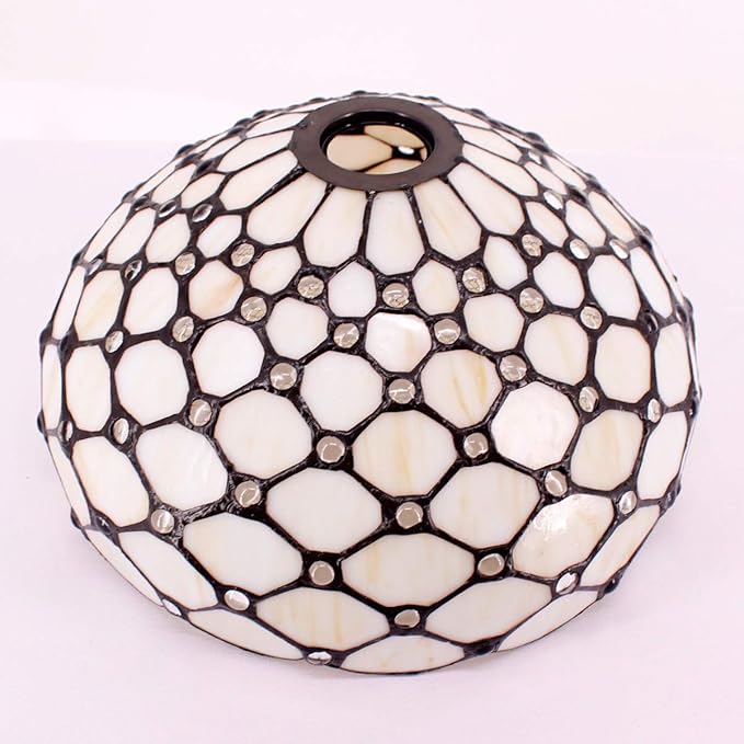 WERFACTORY Tiffany Lamp Shade Replacement 12X10X6 Inch Cream Amber Stained Glass Bead Lampshade Only 1-5/8-Inch Fitter Opening for Arched Floor Lamp, Torchiere Lamp, Pendant Light S005 Series