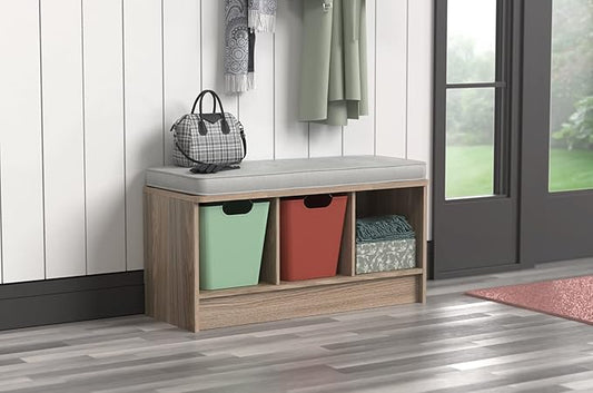 ClosetMaid 3258 Cubeicals 3-Cube Storage Bench, Natural Gray with Gray Cushion