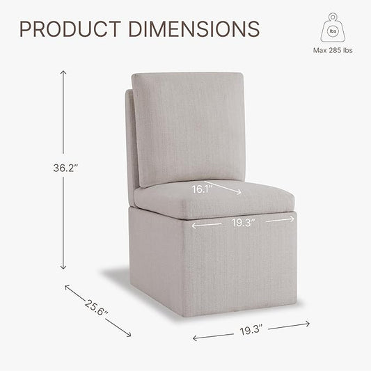 Upholstered Dining Chairs with Casters, Modern Dining Room Chairs Set of 4 with Hidden Storage & 4 Wheels, Single Sofa Chair for Kitchen, Reading Room, Waiting Room, Linen (2 Box)