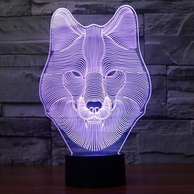 Ticent Animals Wolf 3D Night Light Touch Control Desk Lamps, 7 Color Changing Table Lights with Acrylic Flat, ABS Base & USB Charger