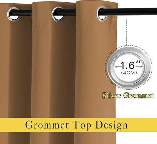 NICETOWN Blackout Doorway Curtains 80 inches Long 2 Panels Set, Grommet Thermal Window Treatments Light & Sound Blocking Drapes for Living Room, Gold Brown, W46 x L80