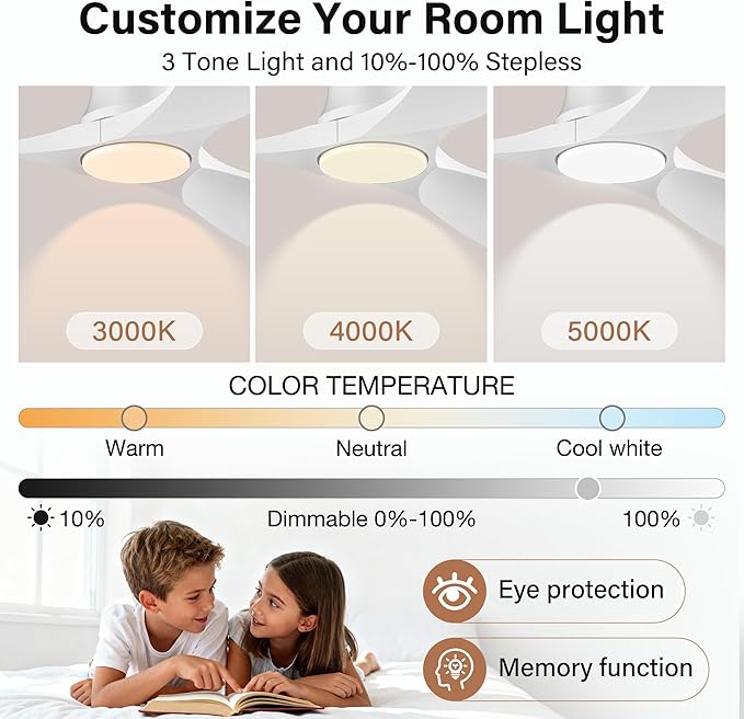52" White Wood Flush Mount Ceiling Fans with Lights and Remote,Quiet DC Motor,Dimmable,Reversible,Ultra Low Profile Ceiling Fan for Master Bedroom Living Room Patio,Modern Indoor/Outdoor Use