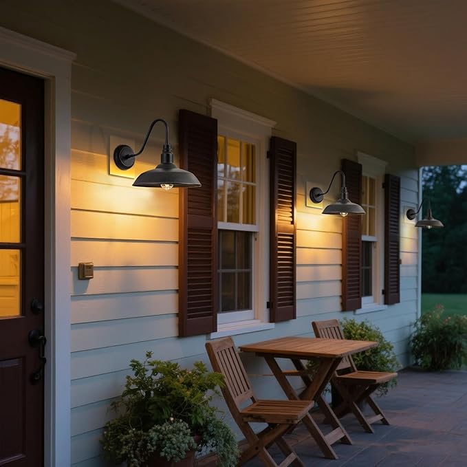 10in Dome Gooseneck Outdoor Light Fixture Bronze Exterior Barn Porch Door Light Fixture with Wall Mount 2 Pack Farmhouse Outside Garage Barn Wall Sconce Light for Balcony, House, Patio