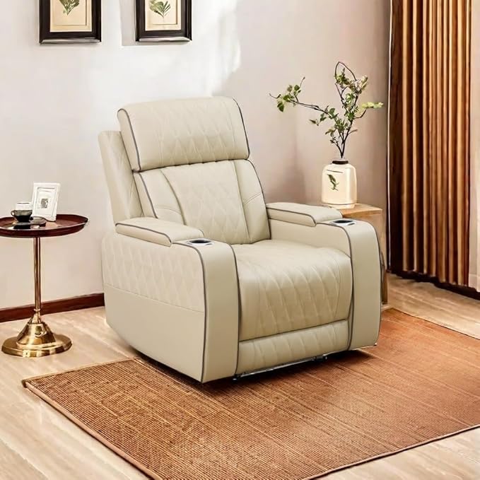 A Ainehome Power Leather Recliner Sofa Set, Recliner Sofa Sectional Couches for Living Room, Reclining Sofa, loveseat, Chair with Storage Console/Cup Holders(Khaki,Chair)