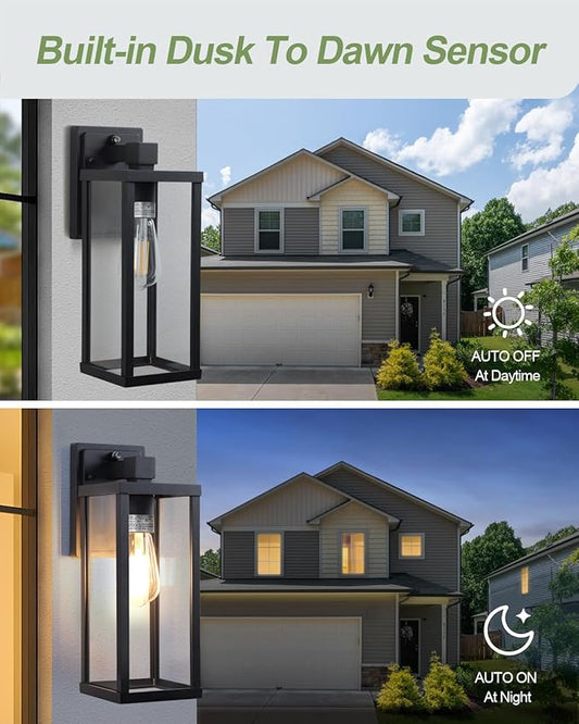 LITFIT 14'' Dusk to Dawn Outdoor Lighting, Die-Casting Aluminum Exterior Wall Sconces, Hardwired Black Outside Lighting for House, Garage, Porch,Front Door, Patio, 2-Pack, Bulbs Not Included