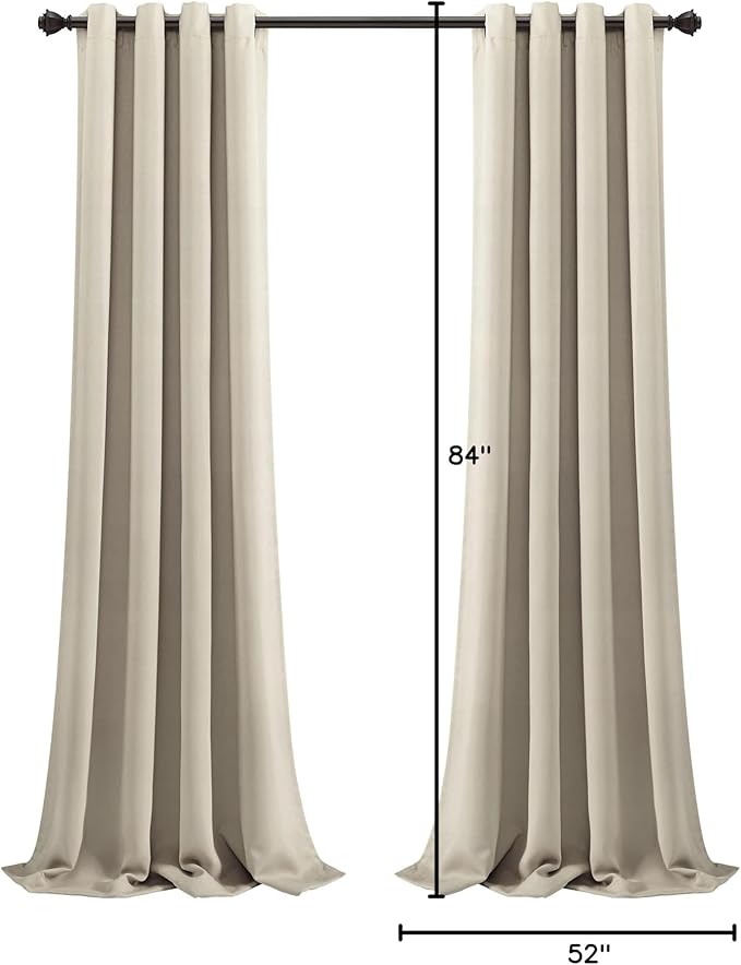 Lush Decor Insulated Grommet Blackout Window Curtain Panels, Pair, 52" W x 84" L, Neutral - Classic Modern Design - Chic Window Decor - Long Curtains For Living Room, Bedroom, Or Dining Room