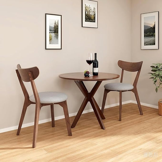 COSTWAY 36" Round Dining Table, Solid Wood Kitchen Table with Intersecting Pedestal Base and Adjustable Foot Pads for Home, Office, Small Space, Cafe, Bar